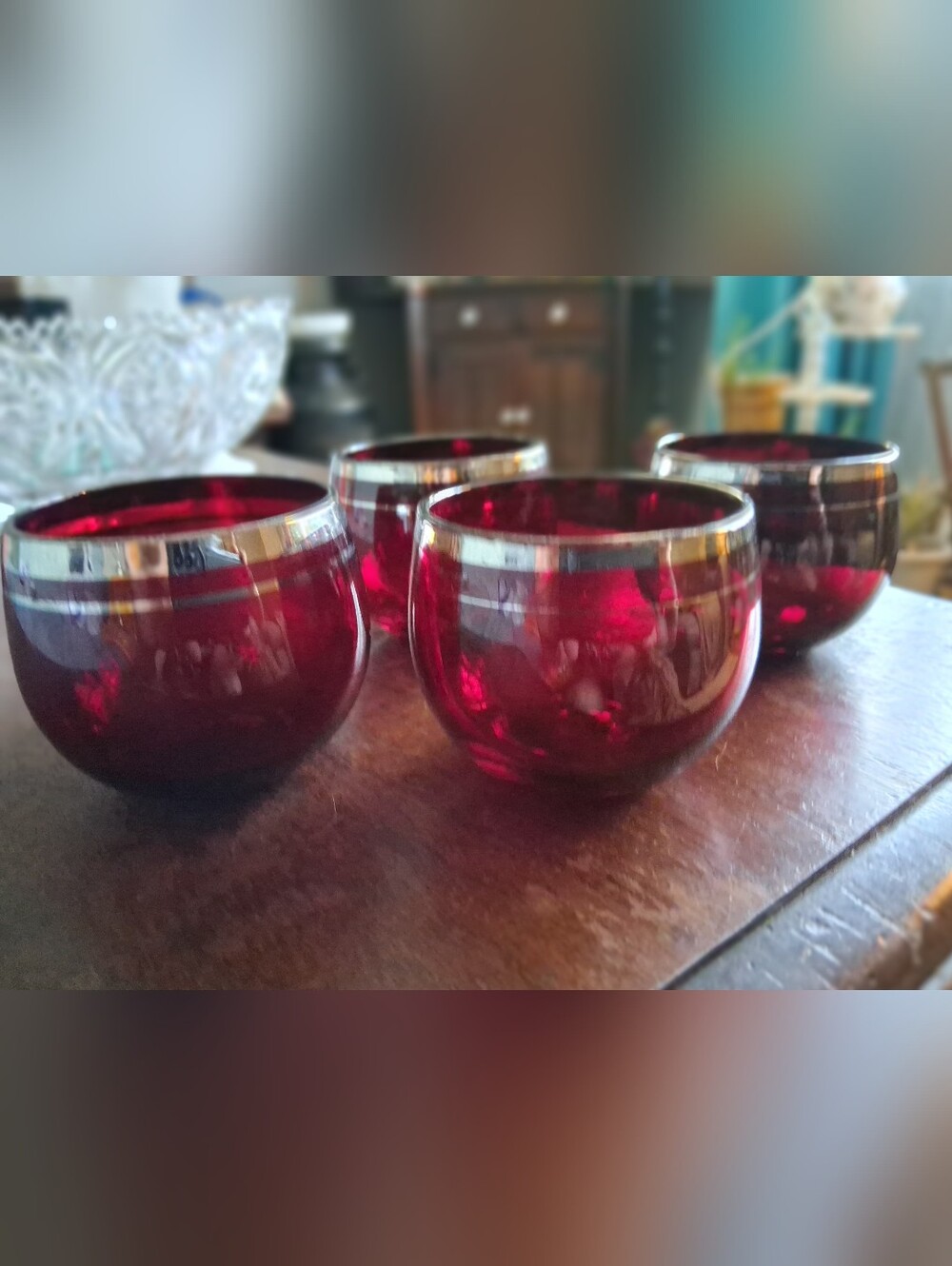 Set Of 4 Mid Centurt Ruby Red Cocktail Glasses
